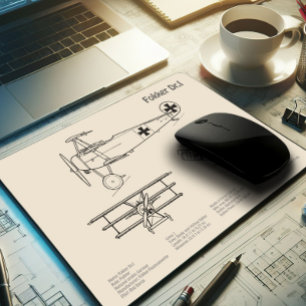 Red Baron Fokker Dr.1 - Airplane Blueprint SD Mousepad