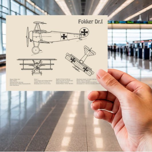 Red Baron Fokker Dr.1 - Airplane Blueprint SD Postkarte