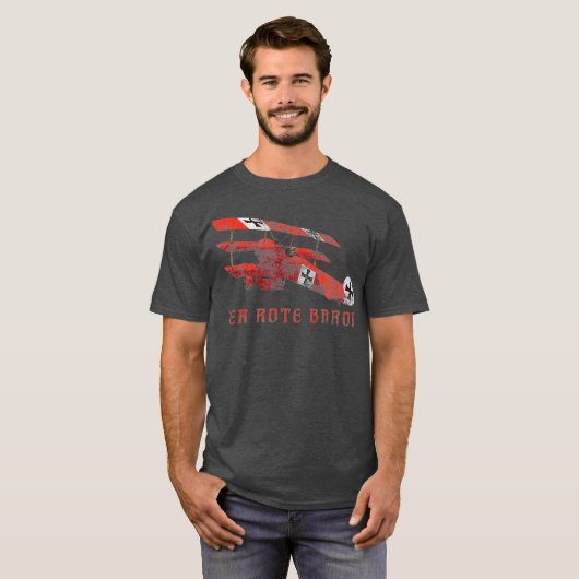 Red Baron Triplane Gift Distressed Effect T-Shirt (Vorne ganz)