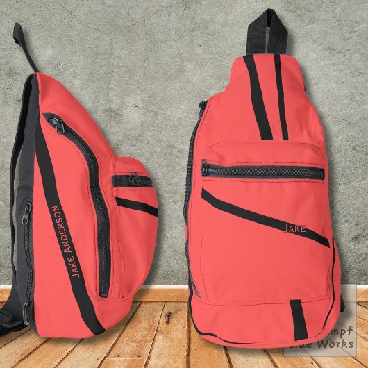 Red Base mit Back Lines und Name Crossbody Bag