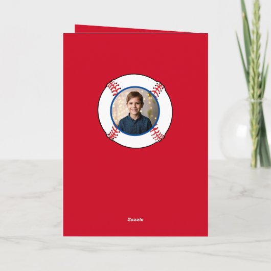 Red Baseball Ball Kindergeburtstag Foto Karte (Rückseite)
