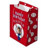 Red Baseball Ball Kindergeburtstag Foto Mittlere Geschenktüte (Vorderseite Schrägansicht)