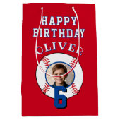 Red Baseball Ball Kindergeburtstag Foto Mittlere Geschenktüte (Vorderseite)