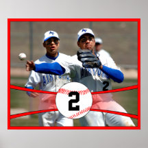 Red Baseball Custom Foto and Jersey Number Poster