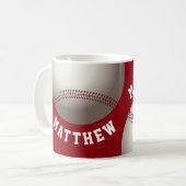 Red Baseball mit Personalisiertem Namen Sports Kaffeetasse (Vorderseite Links)
