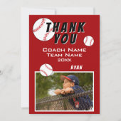 Red Baseball Player Foto Vielen Dank Coach Card Dankeskarte (Vorderseite)