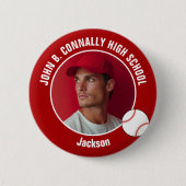 Red Baseball Player Photo High School Spirit Button (Vorderseite)