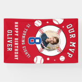Red Baseball Themed Kindergeburtstag Foto Banner (Horizontal)