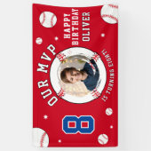 Red Baseball Themed Kindergeburtstag Foto Banner (Vertikal)