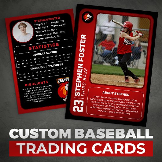 Red Baseball Trading Card Geschenk Baseball Player Telefonnummerkarte
