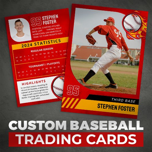 Red Baseball Trading Card mit Foto und Staaten Telefonnummerkarte