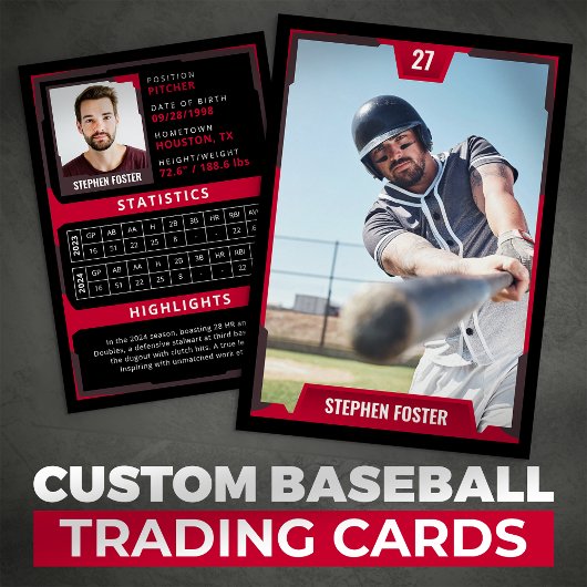Red Baseball Trading Card - Spielerprofil Telefonnummerkarte