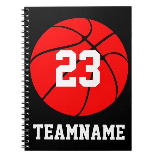 Red Basketball Custom Team & Jersey Number School Notizblock (Vorderseite)