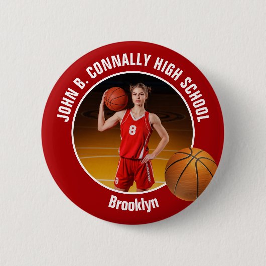 Red Basketball Player Photo High School Spirit Button (Vorderseite)