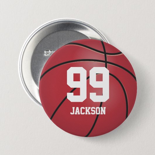 Red Basketball | Schaltfläche Personalisieren Button (Vorne & Hinten)
