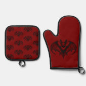 Red Bat Patterned Oven Mitt and Pot Holder Set (Vorderseite)