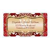 Red Batik Monogram Wedding Address Labels (Vorne)
