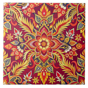 Red Batik Muster floral Print Traditionelle Ethnic Fliese
