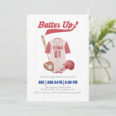 Red Batter Up Baseball First Birthday Invitation Einladung (Stehend Vorderseite)