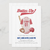 Red Batter Up Baseball First Birthday Invitation Einladung (Vorne/Hinten)