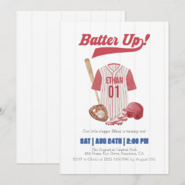 Red Batter Up Baseball First Birthday Invitation Einladung
