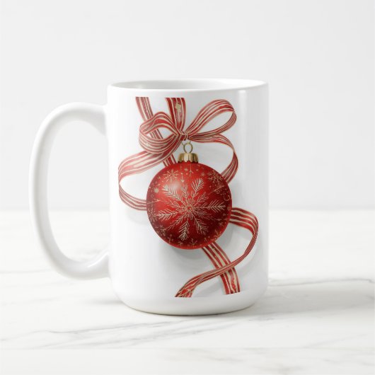 Red Bauble Ornament Gold Snowflake Ribbon Kaffeetasse (Links)