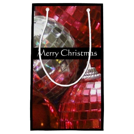 Red Baubles Frohe Weihnachts kleine schwarz Geschenktüte (Vorderseite)