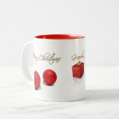 Red Baubles Frohe Weihnachts-Tasse Zweifarbige Tasse (Vorderseite Links)