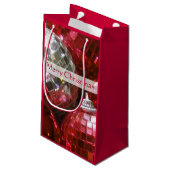 Red Baubles Frohe Weihnachtsgeschenk Tasche klein Kleine Geschenktüte (Rückseite Schrägansicht)