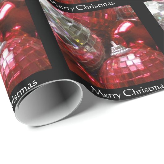 Red Baubles Frohe Weihnachtsverpackung Papier schw Geschenkpapier (Rolleneckpunkt)