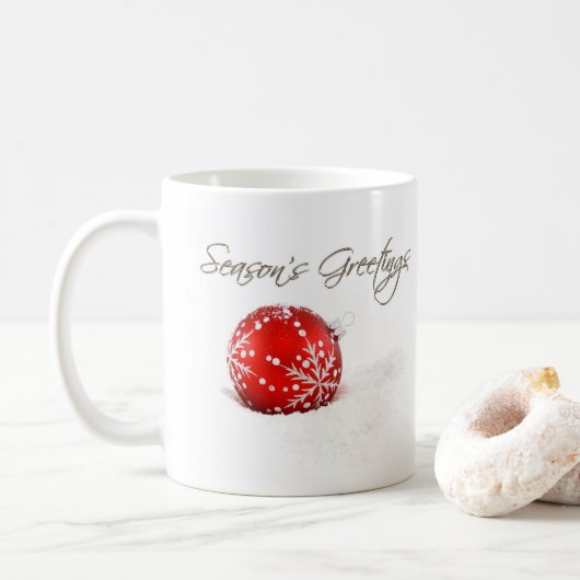 Red Baubles Season's Greetings Tasse (Mit Donut)