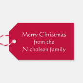 Red Baubles Text Geschenktipps rot Geschenkanhänger (Rückseite Horizontal)