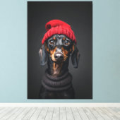 Red Beanie Dackel Leinwanddruck (Insitu (Holzboden))