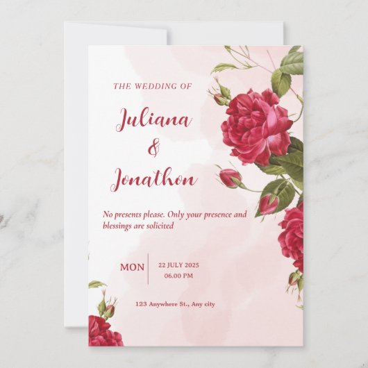 Red Beautiful Wedding Einladung (Vorderseite)