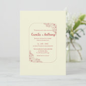 Red Beige Blume Border Boho Rustic Wedding Einladung (Stehend Vorderseite)