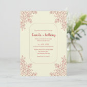 Red Beige Corner Blume Border Boho Rustic Wedding Einladung (Stehend Vorderseite)