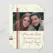 Red Beige Foto Save the Date Hochzeitskarten Ankündigungspostkarte (Vorne/Hinten)