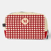 Red & Beige Gingham Classic Feminine Monogram Waschbeutel (Vorderseite)