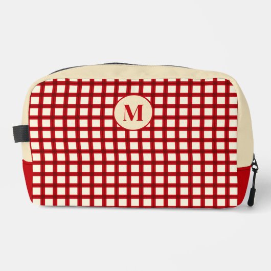 Red & Beige Gingham Classic Feminine Monogram Waschbeutel (Vorderseite)