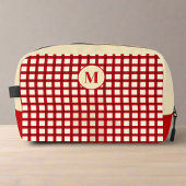 Red & Beige Gingham Classic Feminine Monogram Waschbeutel