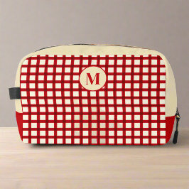 Red & Beige Gingham Classic Feminine Monogram Waschbeutel