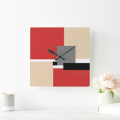Red Beige Gray Schwarz-weiß Geometric Quadratische Wanduhr (Zuhause)