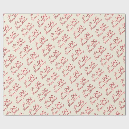 Red Beige Happy Holidays Bow Pattern Geschenkpapier (Flach)