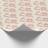 Red Beige Happy Holidays Bow Pattern Geschenkpapier (Ecke)
