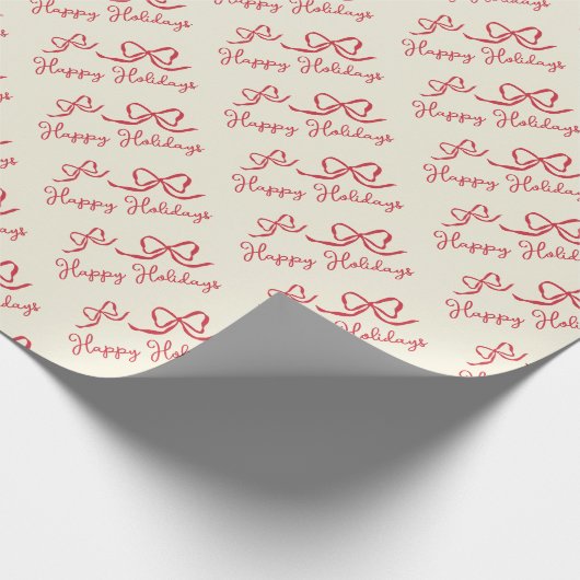 Red Beige Happy Holidays Bow Pattern Geschenkpapier (Ecke)