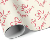 Red Beige Happy Holidays Bow Pattern Geschenkpapier (Rolleneckpunkt)