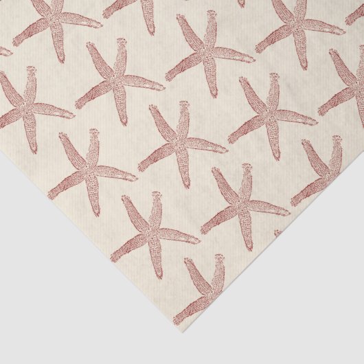 Red Beige Marine Life Starfish Pattern Seidenpapier (Detail)