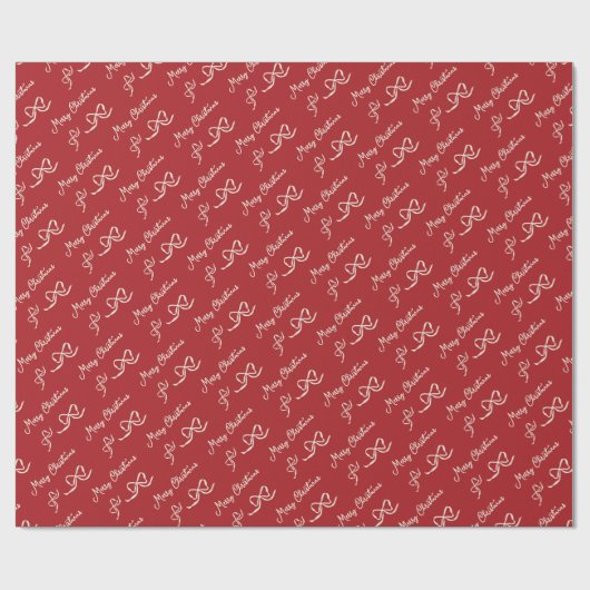 Red Beige Merry Christmas Bow Pattern Geschenkpapier (Flach)