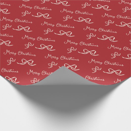 Red Beige Merry Christmas Bow Pattern Geschenkpapier (Ecke)