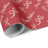 Red Beige Merry Christmas Bow Pattern Geschenkpapier (Rolleneckpunkt)